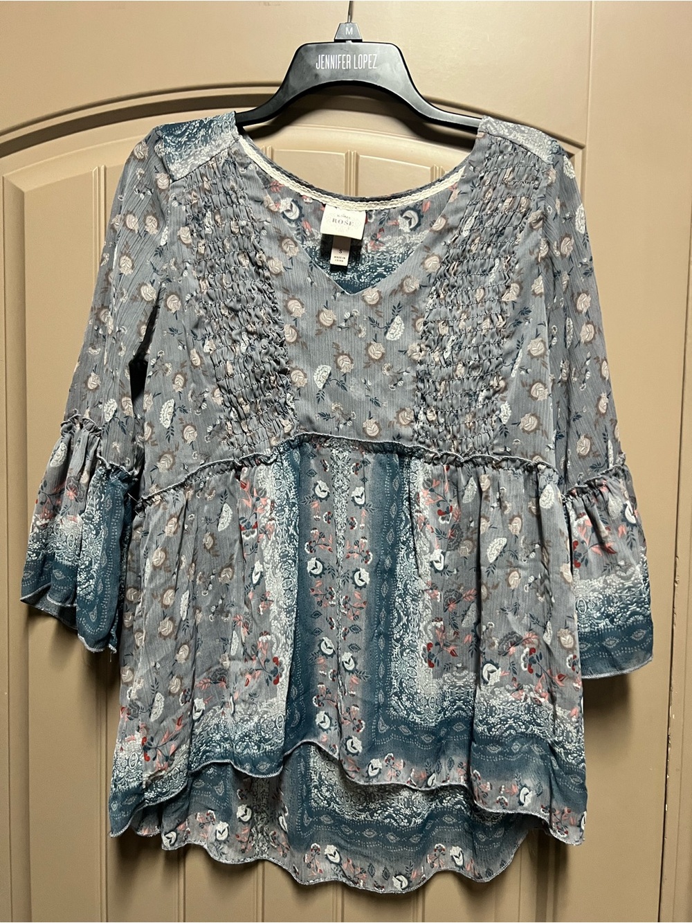 Knox Rose Floral Boho Blouse Women’s Small 3/4 Sleeve Ruffle Tunic